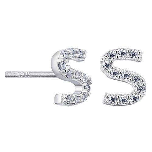VIKI LYNN Initiale Ohrringen Buchstabe Alphabet Ohrstecker 925 Sterling Silber und Zirkonia für Mädchen Frauen