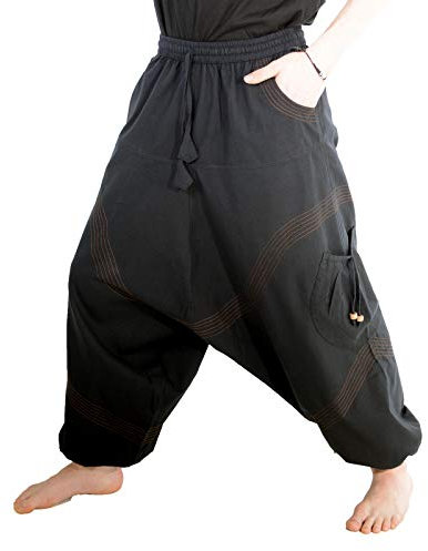 Kunst und Magie Herren Goa Haremshose in klassischen Farben, Größe:L/XL, Farbe:Schwarz/Braun