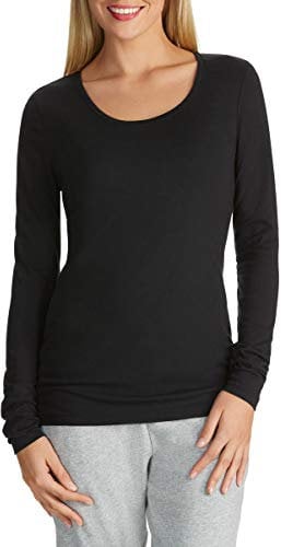Womens Long Sleeve Stretch Plain Round Scoop Neck T Shirt Top Ladies Fitted Tee (Black, 12-14)