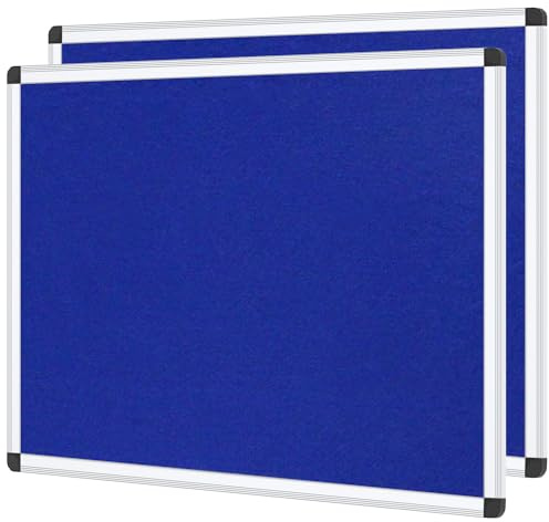 VIZ-PRO Notice Board Felt Blue, 2 Pack, 90x60cm, Silver Aluminium Frame | Pin Memo Board for Walls, Bulletin Board for Office, Home & School