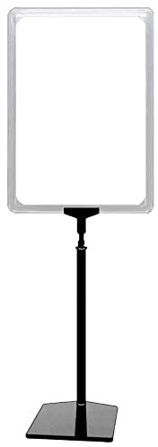 Plakatständer DIN A3 Rahmen transparent, Ständer Kunststoff schwarz, Teleskopständer mit Fuß eckig und Stahleinlage, Kundenstopper höhenverstellbar bis 68 cm, Aufsteller