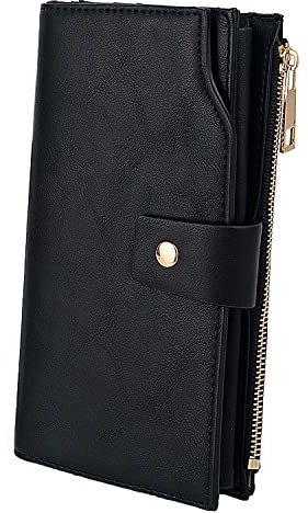 UTO Damen RFID Blocking PU Leder Geldbörse Kupplung 21 Kartensteckplätze Halter Organizer Damen Geldbörse mit Große Kapazität Innentasche passt 5,5 '' Handys Schwarz2
