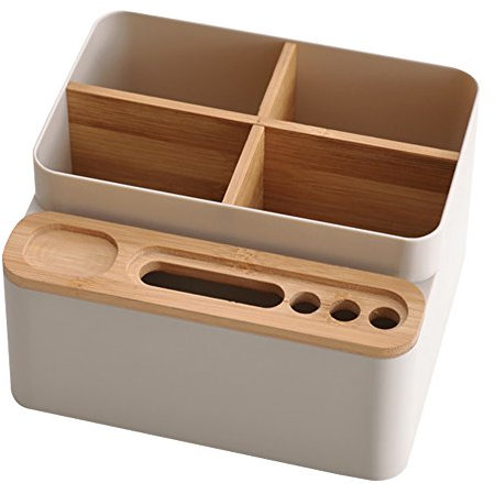 Schreibtisch Schreibwaren Aufbewahrungsbox Abnehmbare Desktop Mehrzweck Aufbewahrungsbox Holz, Bambus Schreibtisch Tidy Halter, Abnehmbare Pen Schere Handy Notebook Gläser Fernbedienung weiß