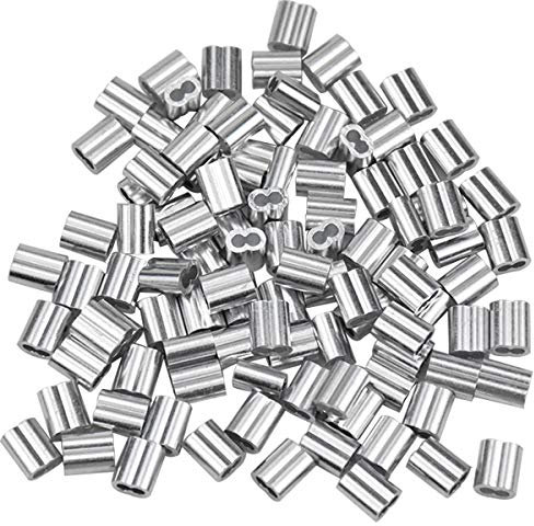 100 Pezzi Ghiere in Alluminio, Fune Metallica in Alluminio Maniche, Morsetto a Doppio Foro Alluminio per Corda in Acciaio, Fune, Filo Metallico e Cavo, Argento (1,5 mm / 0,06 pollici)