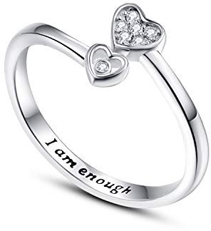 TANGPOET Daumenring für Frauen 925 Sterling Silber Zirkonia Verstellbare Offene Ring, Graviert I am Enough inspirierende Ring, Schmuck Geschenke für Damen Mädchen