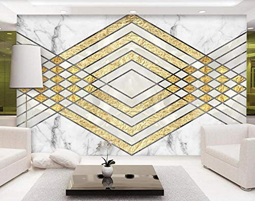 ZXCHEE Papier Peint Panoramique Or Marbré Gris Et Blanc Géométrique 350x245cm Papier Peint Intissé 3D Tapisserie Poster Decoration Murale Chambre Salon