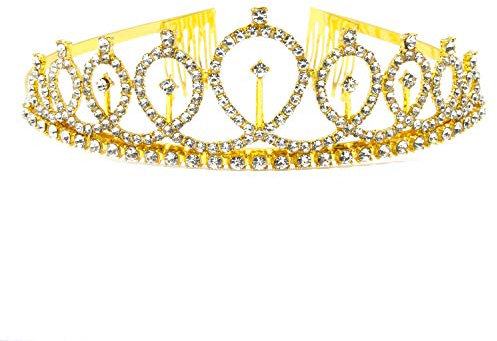 Oblique Unique® Krone mit Diamanten Glitzer Steinen Diadem Tiara für Mädchen Frauen Damen JGA Hochzeit Geburtstag Karneval Fasching Party (Gold)