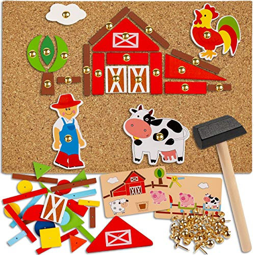 alles-meine.de GmbH XL Set - Hammerspiel - 178 Teile - Modellwahl - Bauernhof & Tiere/für Kinder - Klopfspiel Nagelspiel - Hämmerchenspiel - Nagel Hammer Holz bunt - Hämmerchen..