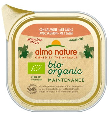 almo nature Bio Organic Maintenance - con Salmone - Cibo Umido per Gatti 100% Biologico - 19 vassoi da 85g