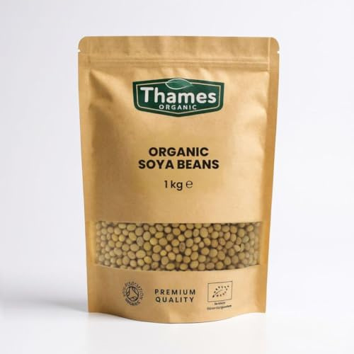 Organic SOYA Beans No Additives, No Preservatives, Raw, High Fibre, High Protein, Vegan, GMO-Free - Perfect for Plant-Based Recipes - Thames Organic 1 kg