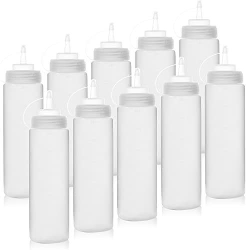 Happybase 8oz Squeeze Condiment Bottles with Cap, Reusable Squeeze Containers for Sauce Bottle Seasoning Dispensers (10 pack)