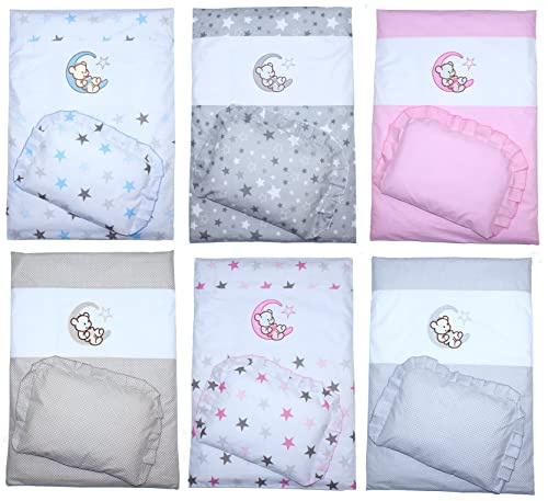 Kinderwagenset Baby Kind - Bärchen auf dem Mond - Kinderwagendecke mit Kissen Decke mit Kissen (4 teilig, Rosa)