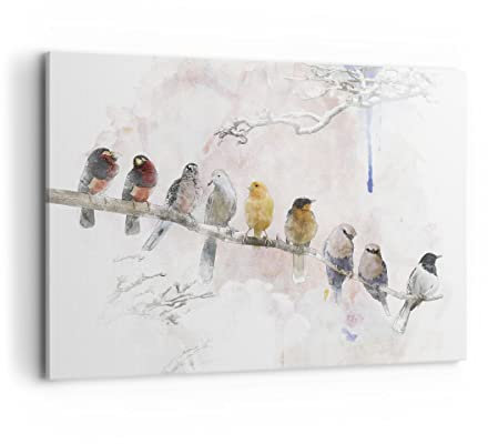 Wandbilder Dekoration Wohnzimmer Vögel Kanarienvogel Zweig Bilder auf Leinwand 120x80cm Leinwandbild Schlafzimmer Küche Deko Wand Kunstdruck Art Groß XXL Wanddeko Bild Wall Decor Canvas AA120x80-4175