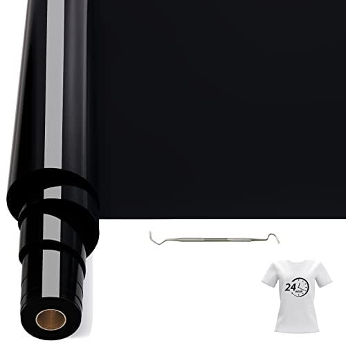 Bocguy Plotterfolie Textil, 30.5CM x 6.1M Heat Transfer Vinyl Flexfolie Rollen mit Plotter Werkzeug, Plotter Vinylfolie für Eisen Heiße Presse, T-Shirts & Mehr Stoffen, DIY Muster (Schwarz)