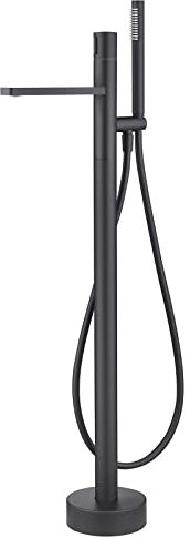 WRIST Freistehender Badewannenhahn, Wanneneinfüllhahn Mit Handbrause, Bodenmontierte Badewanne Aus Massivem Messing, Heiß- Und Kaltwasserhahn Mit Drehknopf,Schwarz