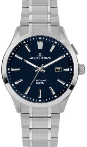 JACQUES LEMANS Herrenuhr, Hybromatic Uhren Männer, Chronograph aus massivem Edelstahl mit Metall Armband, Herrenuhr großes Ziffernblatt - Suit for Men, Model 1-2130G, Arm Herrenuhr groß