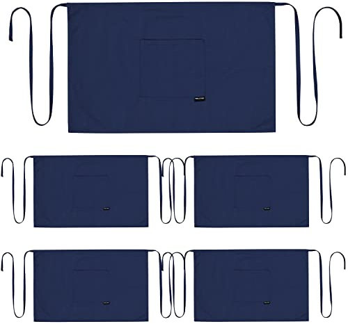 PALLTEX AMAYA Delantal Corto Con Bolsillo Para Cocina, Manualidades, Pintura, Hornear | Unisex | EN ISO 13698 Azul Oscuro - 5 Piezas