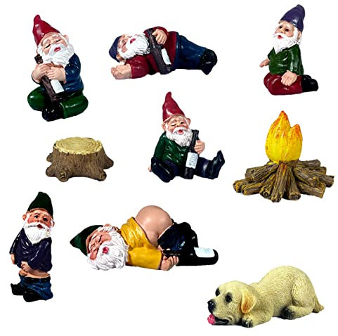 Wetufin 9 Stück betrunkene Zwerge Miniatur-Gartenzwerge Mini Lustige Zwerg Statuen Harz Zwerg Feenzwerge Gartendekorationen Miniatur-Zwerge für Feengarten, Weihnachtsbaum, Geschenk für Kinder