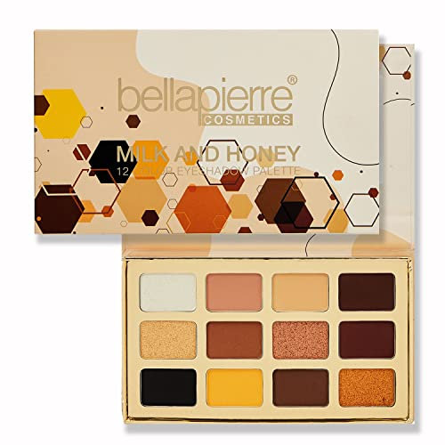 bellapierre Milk & Honey Lidschattenpalette | 12 Farbtöne in Matt-, Satin-, Schimmer- und Folien-Finish | Ungiftig und parabenfrei | Vegan und tierversuchsfrei