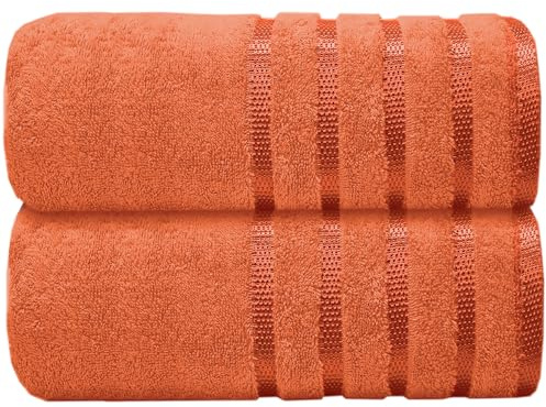 Casabella Luxury Bath sheets 90x180 cm 100% Cotton - Pack of 2 Bath Towels Large Set Clearance - Soft Highly Absorbent Bathroom Towels - Orange Bath Sets