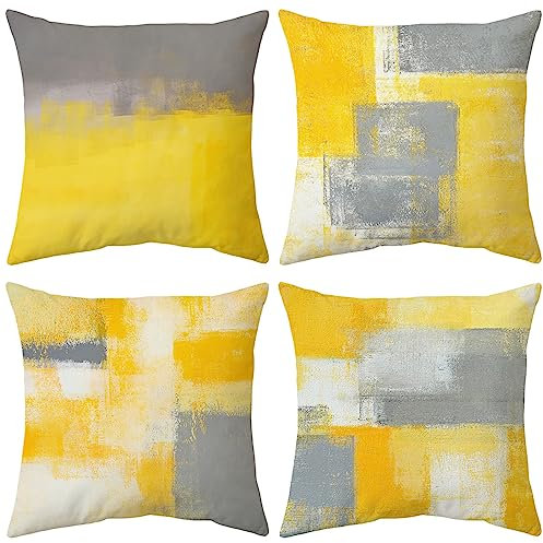 ARNTY Kissenbezug 45x45, Kissenbezüge 4er Set Dekokissen Kissenbezüge Dekoration Outdoor Kissenhülle Dekokissen für Schlafzimmer, Sofa, Stuhl, Bett, Garten (Tie-Dye-Gelb, Velvet)
