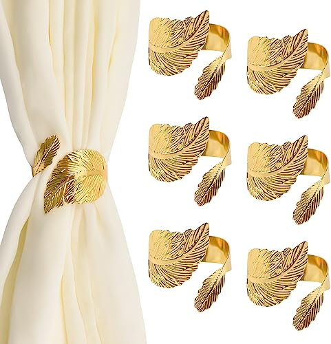 UFURMATE Vorhang-Raffhalter, 6 Stück, Metall, dekorative goldene Blätter, Vorhang-Raffhalter, kreative Vorhangschnallen, Federdrapierhalter-Clips für Zuhause, Büro (Gold)
