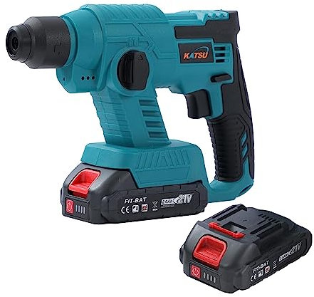 KATSU FIT-BAT 21V Cordless SDS Plus Rotary Hammer Drill with 2 x 1.5Ah Lithium Battery and Charger, for Wood Steel Stone Concrete Brick Wall Drilling Construction (Budget)