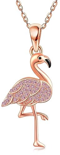 URONE Flamingo Geschenke für Frauen Mädchen 925 Sterling Silber Hypoanaphylaxie Flamingo Anhänger Halskette Rose Gold plattiert Flamingo Schmuck für Frauen Frau Flamingo Liebhaber