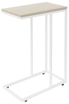 ML-Design Mesa Auxiliar en Forma de C Roble Blanco 45 x 25 x 64 cm de Metal y Madera Mesita de Centro para Salón o Dormitorio de Diseño Industrial Mesilla Lateral para Cama/Sofá para Café Ordenador