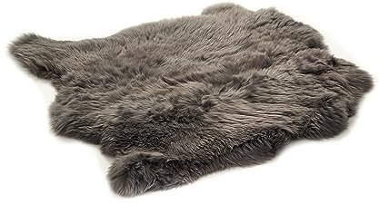 Cakla Lammfell Echt 110-100 cm x 110x100 cm - Schaffell Echt aus Zwei Lederseiten Genäht - Fellteppich Grau - Deko Fell für Stühle und Sofa - Natürliche Lammfell Teppich Wohnzimmer