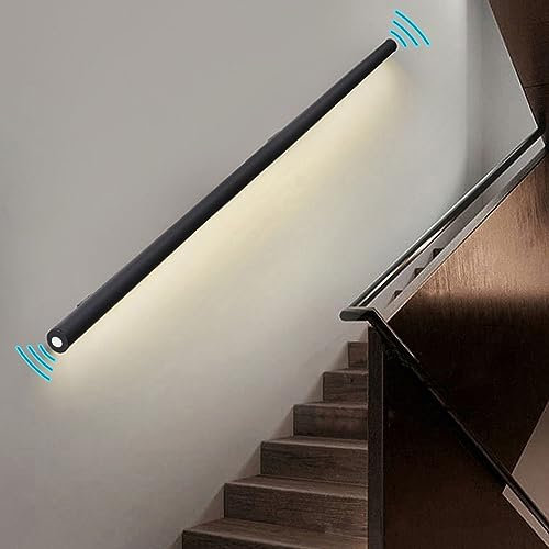 Yclty Corrimano a Parete con Luce con Sensore di Movimento, Corrimano con Luce a LED, Robusto Corrimano per Scale di Sicurezza per Scale Interne, Nero Opaco (Size : Left-24 (60cm))
