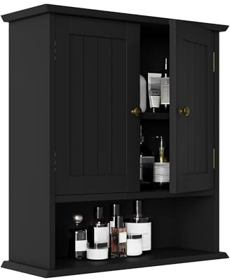 Smuxee Schwarz Badezimmerkabinett Wandmontage mit 2 Türen & 5 verstellbaren Regalen, Medizinschrank für Engen Raum, Over-The-Toiletten-Schrank für Badezimmer/Waschküche/Küche
