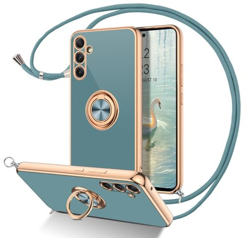 DUEDUE für Samsung A54 Hülle mit Band 5G, Handykette Handyhülle mit Band 360 Grad Ring Stoßfeste Schutzhülle Soft Silikon TPU für Samsung Galaxy A54 Hülle Mit Ring 5G, Grün