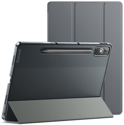 JETech Custodia per Lenovo Tab P12 12,7 Pollici con Stilo Holder, Sottile Retro Traslucido Trifold Supporto Protettiva Tablet Cover, Auto Svegliati/Sonno (Grigio Scuro)