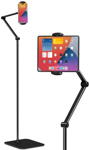 viozon Tablet Bodenständer, Tablet Halterung, für 4.7-13 Zoll Handy und Tablet,verstellbare Höhe und stabile Basis von 4KG, für iPad 12.9, iPad Air Mini 2 3 4, iPhone, Android, Kindle, Schwarz