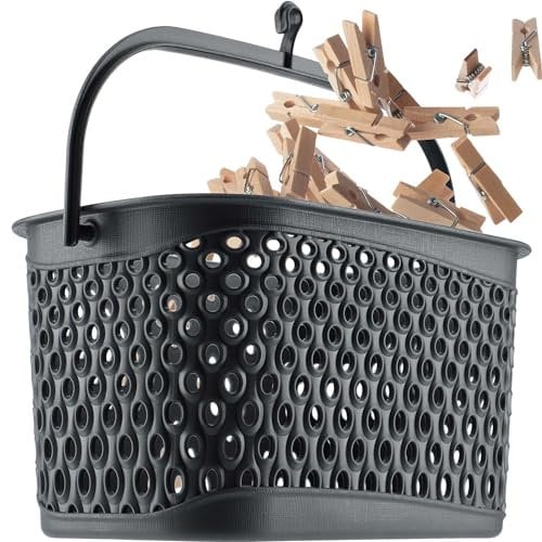 KADAX Panier à pinces à linge classique, panier à pinces pour corde à linge, panier à pinces à linge, panier à pinces à linge, panier avec crochets (gris)