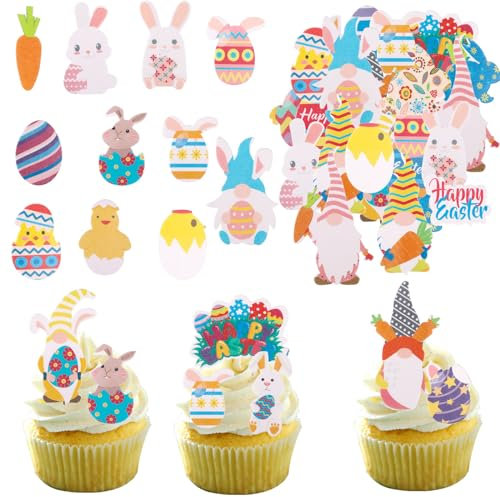 ENLACE Ostern Tortendeko Essbar Hasen Cupcake Toppers,80 Stück Ostern Esspapier Tortendeko,Essbare Kuchendeko Ostern Deko,Happy Easter Kuchen-Deckel,Muffin Deko Essbar für Ostern Geburtstag