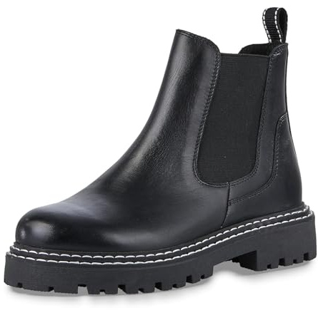 MARCO TOZZI Stivali Chelsea da donna in pelle con plateau, nero bianco, 41 EU