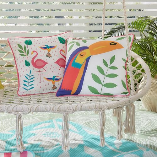 Fusion - Flamant Rose Tropical extérieur – Coussin rembourré résistant à l'eau et aux UV – 43 x 43 cm en Rose