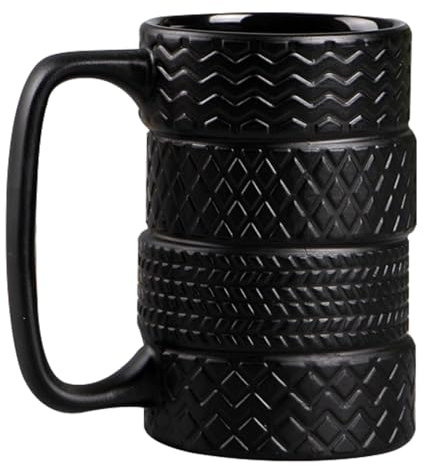 Neuartige Tasse Reifenbecher Große Kapazität Keramik 3D Reifenbecher Großer Autobecher mit Griff Tragbare coole Kaffeebecher Tassen für Männer für Büro Haushalts Autoliebhaber