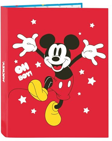 Safta Mickey Mouse Fantastic - Ordner mit 4 Ringen, ideal für Kinder verschiedener Altersgruppen, bequem und vielseitig, Qualität und Widerstandsfähigkeit, 26,5 x 33 cm, Blau/Rot