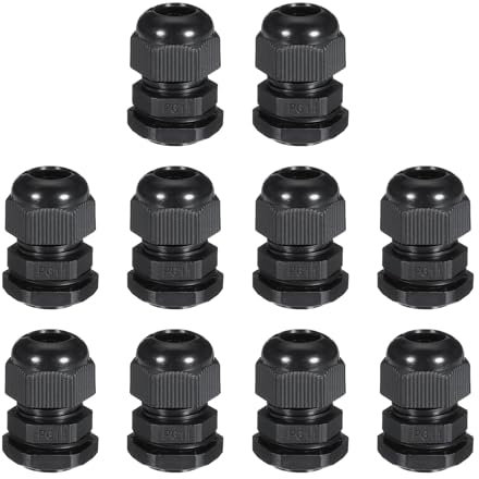sourcing map Nylon Cable Gland PG11 Waterproof Adjustable Locknut Black for 5mm - 10mm Cable Wire Pack of 20
