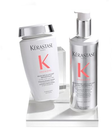 Kérastase, Première, Pflegeroutine mit Pre-Shampoo und Shampoo für geschädigtes Haar, Reparierend und kalziumreduzierend, Concentré Décalcifiant Ultra-Réparateur & Bain Décalcifiant Rénovateur