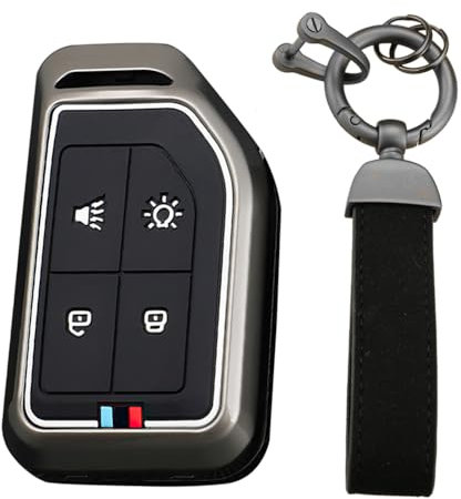 KUNIO LKW Schlüsselhülle Passt für Volvo CARGO 555 LKW FH16 FM FH EVRO 6 Truck Metall Schutzhülle Schlüsselanhänger Schlüsselcover Schlüsseletui 4 Tasten Schwarz