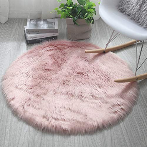 HARESLE Runder Teppich, Flauschiger Rosaer Kunstfell Teppich, Maschinenwaschbarer Runder Teppiche für Schlafzimmer, Wohnzimmer, Kinderzimmer (Rosa,60cm/24 Zoll)