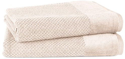 Pure Label 2-TLG. Badetücher Set mit Anhängeschlaufe aus 100% Baumwolle, saugstark, weich und Oeko-TEX Zertifiziert - 2 Badetücher aus Baumwolle 70x140 cm, Creme