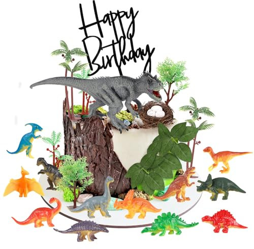Yamitora 30 Stück Kuchendeko Dinosaurier Set,Dinosaurier Deko Torte,Dino Geburtstag Deko,Dino Tortendeko,Dschungel Tortendeko Junge,Cake Topper Tyrannosaurus für Junge Geburtstag Party