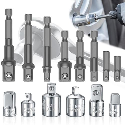 Mikqky 14 Stück Steckschlüssel Nuss Set, 6-Tlg Stecknuss Adapter, Steckschlüssel Nuss Set 1/4 3/8 / 1/2 Zoll, Stecknuss-Adapter Für Ratschen, Akkuschrauber Stecknuss Adapter(1/4,3/8,1/2)