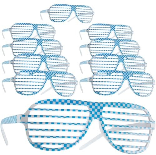 dressforfun retro Brille, Party Sonnenbrille, zweifarbig, für 90er Jahre Party, Oktoberfest, Ballermann Mottopartys, Fotobox Accessoires, Festival Gadget - Gitterbrille blau/weiß, 10er Set