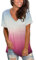 MOLERANI Locker sitzende Tops für Frauen Kurzarm T-Shirts mit V-Ausschnitt Sommer-T-Shirts Farbverlauf Grau Rosa 2XL
